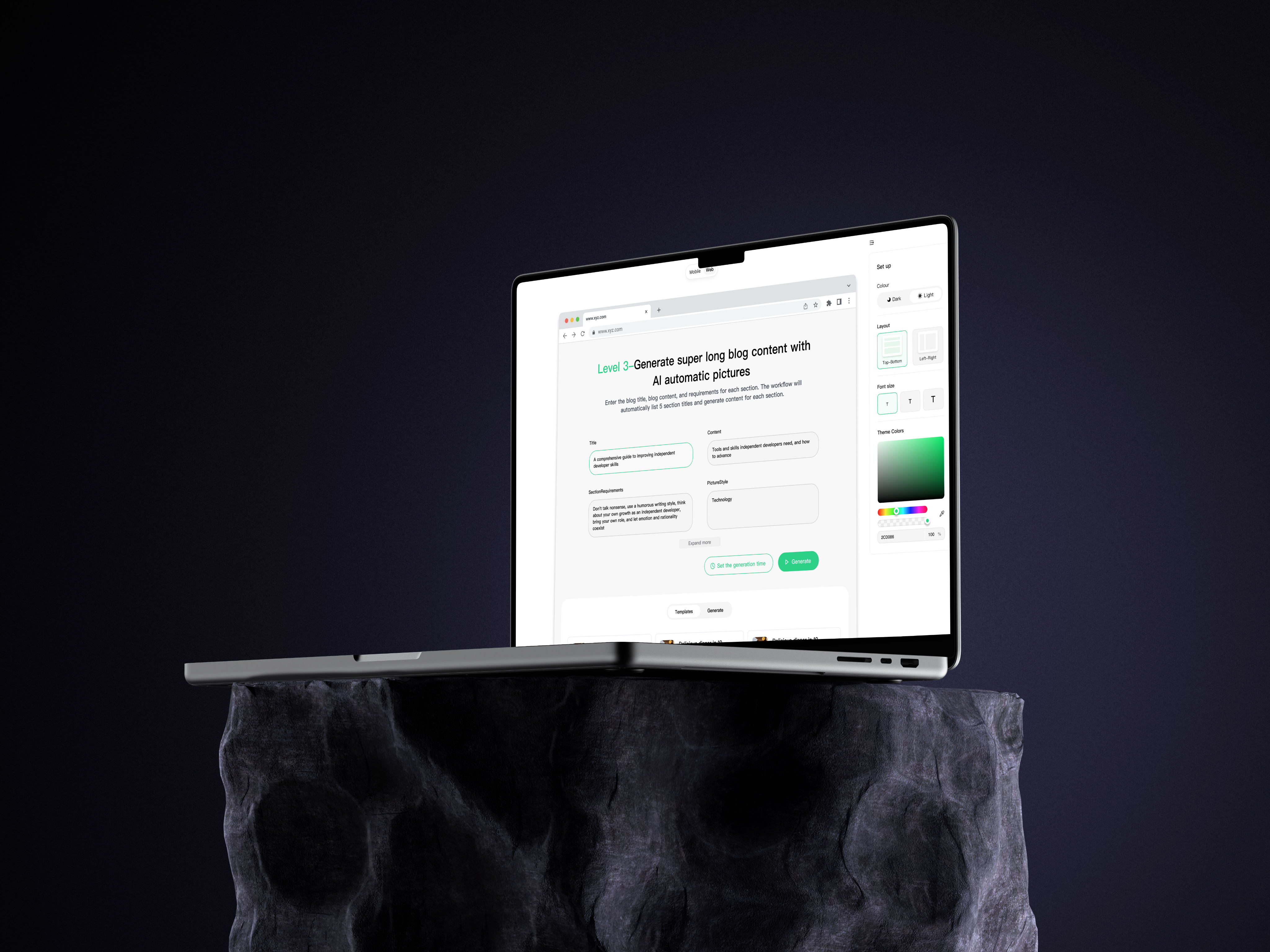 blurry photo of sunset over ocean with logo on top